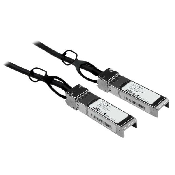 Cisco互換SFP+ダイレクトアタッチケーブル。Ciscoブランド互換のスイッチやルーターでの使用を前提に、設計・プログラミング・テストが行われ、MSAに準拠する製品です。

このパッシブDAC銅線ケーブルは、SFP+（Mini-GBIC）ポートに接続する10ギガビットイーサネット用途に適しています。ホットスワップに対応し、ネットワークの中断を最小限に留めながら、シームレスなアップグレードと交換が可能です。

高速性能を提供するよう設計されたこのSFP+ケーブルは、消費電力と遅延が小さく、光ファイバケーブルに代わる費用対効果の高いソリューションです。ラック内での2点間ネットワークスイッチ／サーバー接続など、短い接続距離に適しています。

＜StarTech.comがお届けするSFPケーブル＞
StarTech.com製のSFPおよびSFP+ Twinax ケーブルには、すべてライフタイム保証と無期限無料技術サポート（多言語に対応）が付いています。StarTech.comでは、安定したネットワーク性能の実現に必要な信頼性と利便性を備えたSFPモジュールとSFPダイレクトアタッチケーブル各種を幅広く提供しています。