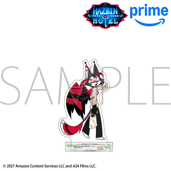 「ハズビン・ホテルへようこそ」より
描き下ろしイラストが楽しめるアクリルスタンドが登場！
台座に穴が3つあるので別売りの他キャラクターの
アクリルスタンドを立てることも可能です。
&copy;Hazbin Hotel 2027 Amazon Content Services LLC and A24 Films LLC.
