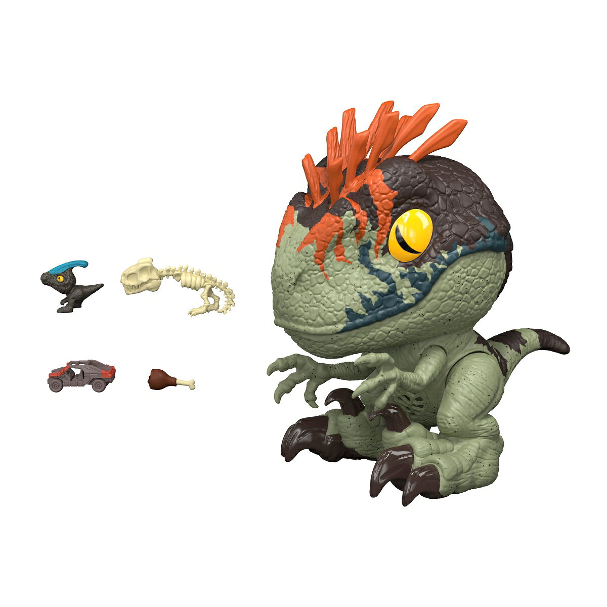 ジュラシック・パーク　マテル ジュラシックワールド(JURASSIC WORLD) ガブッと！はきだし ヴェロキラプトル 恐竜フィギュア エサ用小物4個付き 4歳から JKG86