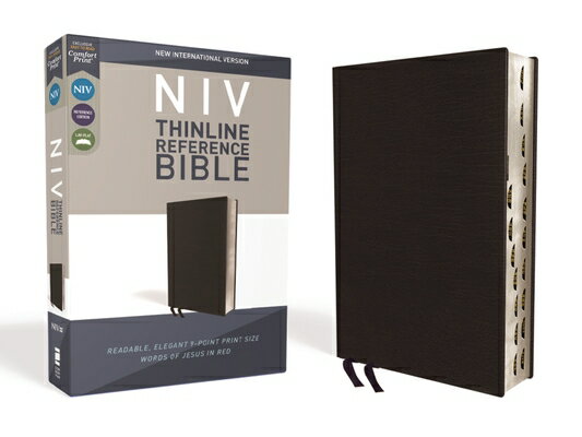 NIV, Thinline Reference Bible, Bonded Leather, Black, Red Letter Edition, Indexed, Comfort Print..