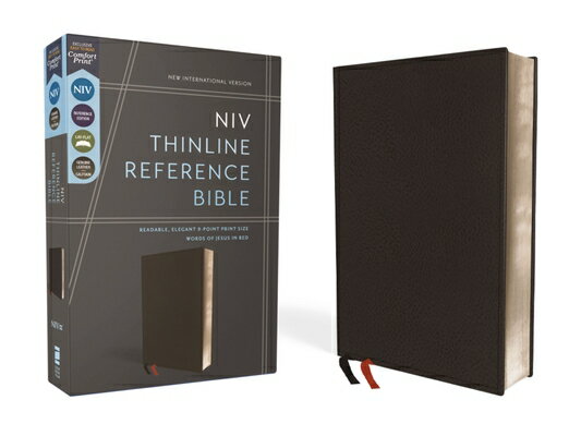 Niv, Thinline Reference Bible (Deep Study at a Portable Size), Genuine Leather, Calfskin, Black, Red NIV THINLINE REF BIBLE PREMIUM 