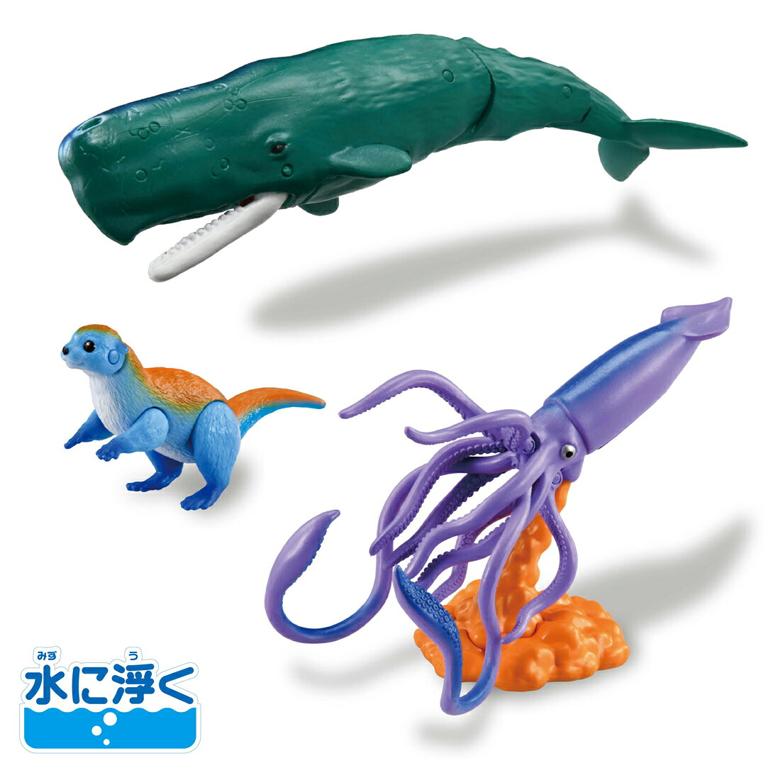 「冒険大陸 アニアキングダム ドラゴン島の戦い編」から、イーカロスの必殺技、オレンジ色の墨を吐く「オレンジ・インク！」を受けた背中がオレンジカラーのルッタと、海の決戦で登場するマッコーと、イーカロスのセットが登場！ルッタ（コツメカワウソ）と、マッコー（マッコウクジラ）と、イーカロス（ダイオウイカ）の3体セット！水に浮かせて遊ぶことができます。※ポージングや環境によって浮き方が変化する場合があります。アニアを飾れるジオラマシート付き！アニメのシーンを再現したり、自分だけの物語を作って遊ぼう！【セット内容】ルッタ ドラゴン島Ver.（コツメカワウソ）(1),マッコー（マッコウクジラ）(1),イーカロス（ダイオウイカ）(1),スタンド(1),ジオラマシート(1)【対象年齢】：3才〜