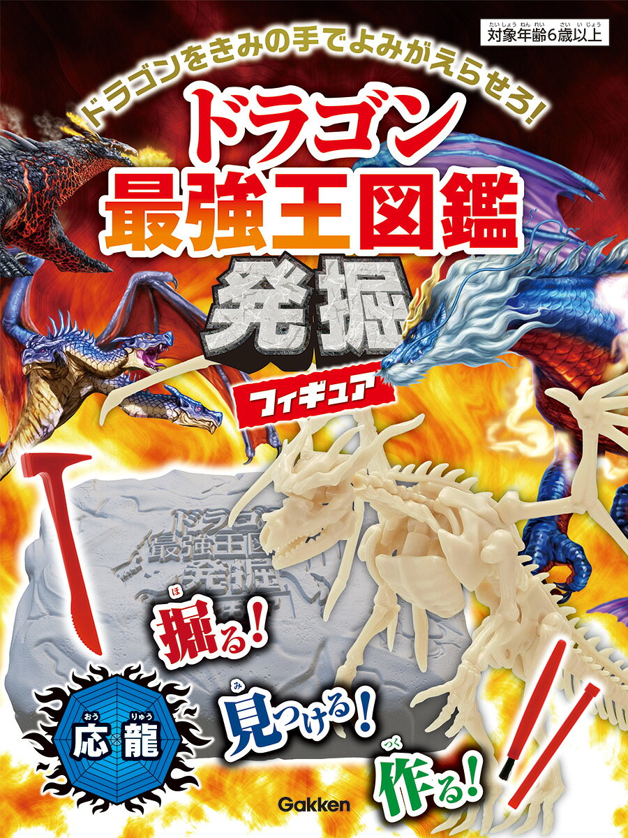 掘る！見つける！つくる！の3つの楽しさがぎゅっとつまった、ワクワクいっぱいの発掘キット。
きみだけのドラゴンを、この手でよみがえらせろ！

ザクザク掘って、ドラゴン発見！
ハンマー・たがね・ブラシの発掘3点セットで、きみも今日からドラゴン学者！
少しずつ見えてくる化石に、ドキドキが止まらない！

ぜんぶ発掘できたら、自分の手で組み立てよう。
バラバラだった化石がつながっていくたびに、かっこいいドラゴンの姿がよみがえる！
完成したときの迫力と達成感はバツグンだ！