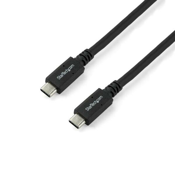 100W（5A）出力対応USB-C - USB-Cケーブル。USB-Cウォールチャージャー、カーチャージャー、モバイルバッテリーなどから、USB-C搭載ノートパソコン （Apple MacBook Pro／MacBook、Chromebook Pixelなど）の給電・充電が可能です。USB-C専用ドッキングステーションからノートパソコンを給電することもできます。USB-C対応ハードドライブの給電をノートパソコンの USB-Cポートからすることも可能です。

【モバイル端末の急速充電】
5Aの給電パワーにより、通常のUSB-C 3.0ケーブルよりも高速にモバイル端末を充電することができます。充電にかかる時間を短縮し、いつでも必要なときにモバイル端末を使える状態に保てるため、外出が多いユーザーに最適です。
【フル4Kビデオに対応】
このケーブルは、フル4K／60HzビデオとDisplayPort 1.2をサポートしており、既存のDisplayPortディスプレイと互換性があります。驚きの解像度、コントラスト、色深度で細部を緻密に表現し、ドッキングステーションやノートパソコンのモニタ接続に最適なケーブルです。

【USB-IF認証のケーブルで優れた接続機能を提供】
このUSB-Cケーブルは、USB 3.0仕様のすべてを満たし、厳格なコンプライアンステストを経てUSB-IF（USB Implementers Forum）の認証を取得しています。認証取得の要件には、USBコンプライアンスが定める環境的・電気的・機械的な規格のすべてが含まれており、あらゆるUSB-Cデバイスに対応する、高品質で信頼性の高いケーブルであることが保証されています。

StarTech.comでは、2年間保証により、本製品の信頼性を保証しています。