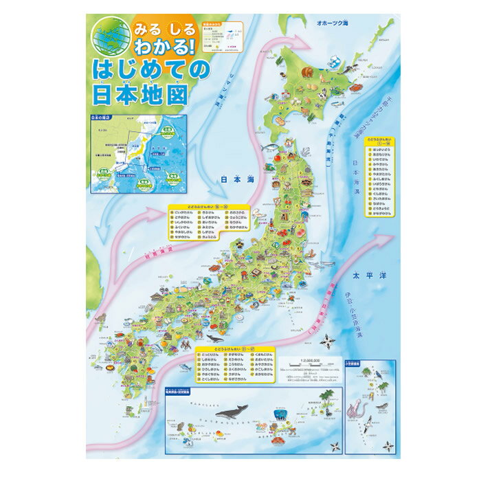 （2553-1111）みる しる わかる！はじめての日本地図 ポスター A1サイズ（W528×H773mm） タテ長 PP加工 社会 地理 県庁所在地 特産品 マップ 学習ポスター 幼児教育 小学生