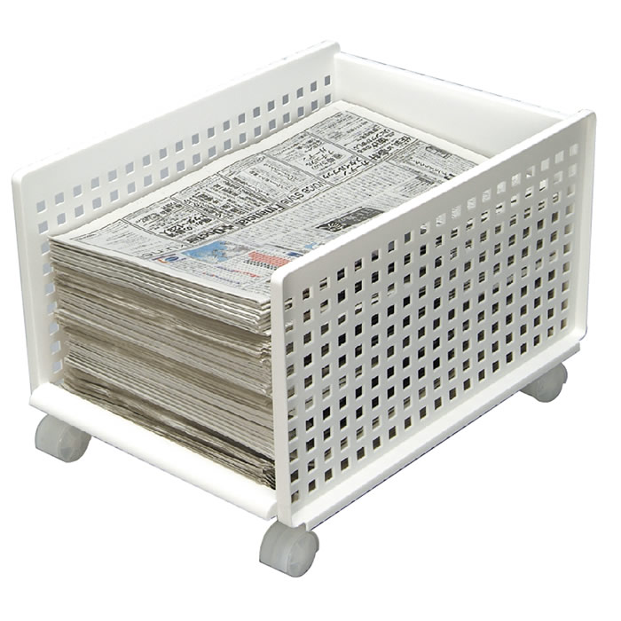 （6006-0016）新聞収納ボックス（キャスター付）白 入数：1個 新聞ストッカー マガジン収納 新聞入れ ..