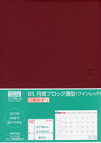 523.B5月間ブロック薄型 日曜始まり【1000円以上送料無料】