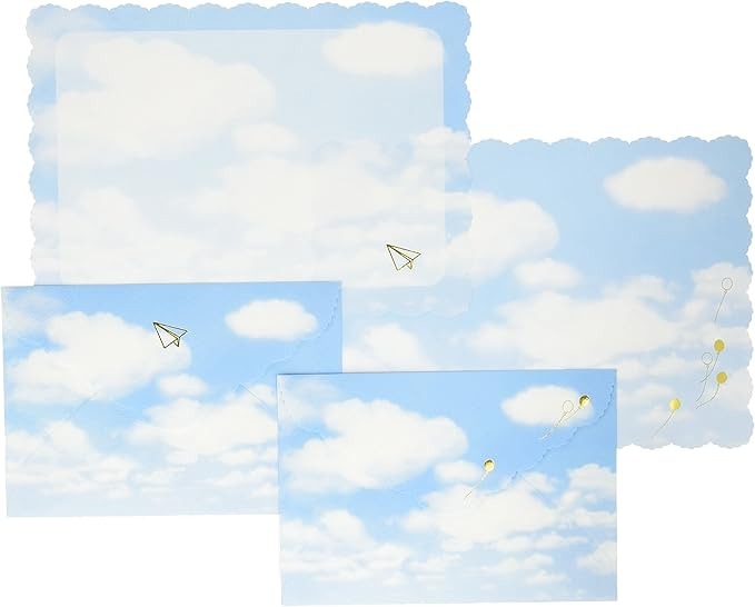 クリエイトジー ダイカットレターセット CGL119 青空模様 紙ひこうき 風船 金箔加工 便箋10枚 封筒4枚 日本製 文房具 高級 ギフト プレゼント