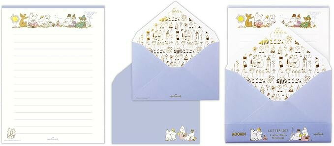 ホールマーク ムーミン レターセット Happy in Nature ブルー 834166 便箋6枚 封筒3枚 箔加工 横罫入り L判写真対応 ギフト プレゼン...