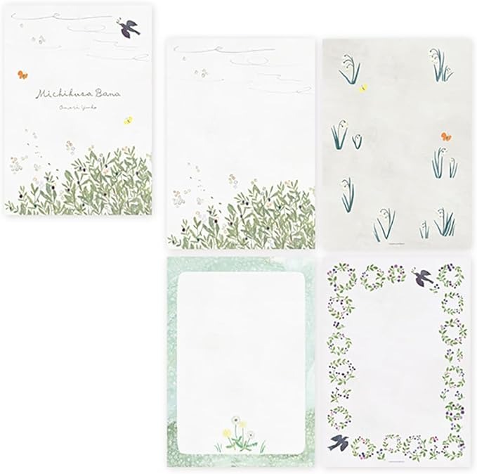 表現社 便箋 大森木綿子 Michikusa Bana 美濃和紙 A5サイズ 12枚 下敷き付き 日本製 草花イラスト 文房具 レターセット ギフト プレゼント...