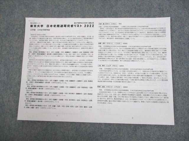 UN29-029 駿台 東京大学 日本史関連研究者リスト2022 文学部 日本史学研究室 プリント 状態良い 須藤公博 01s0C