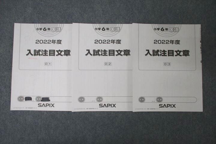 WB25-159 SAPIX サピックス 小学6年 国語 2022年度 入試注目文章 01〜03 計3回分セット ☆ 008s2D