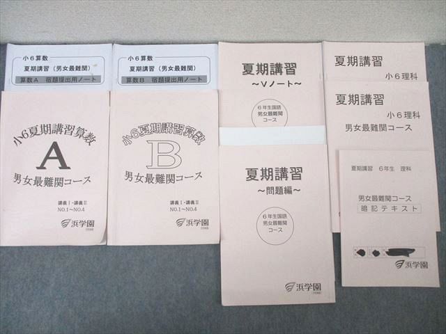浜学園 小6 夏期講習 算数A/B/国語/理科/暗記テキスト 男女最難関コース テキストセット 2023 計5冊 ☆ ..