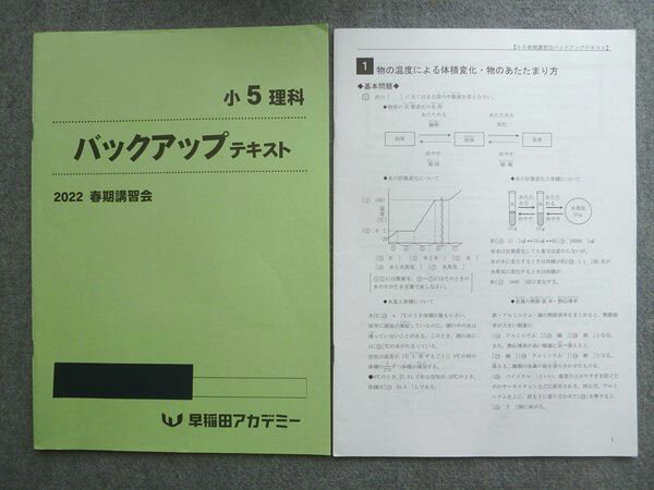 早稲田アカデミー 小5 理科 バックアップテキスト 春期講習会 2022 010S2B