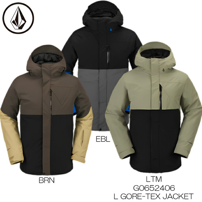 【ブランド】VOLCOM(ボルコム) 【アイテム】L GORE-TEX JACKET 【品　　番】G0652406 【カラー】BRN/EBL/LTM 【サイズ】S/M/L/XL 【Fabric】 GORE-TEX 2-Layer Nylon + PFCec Free (Solids), GORE-TEX 2-Layer Poly + PFCec Free (SPB), V-Science Breathable Lining System, Fully Taped Seams, Standard Fit ? Zip Tech? Jacket to Pant Interface ? Hidden Toggle Cinch Hood ? Peripheral Hood Adjustment ? Goggle Clips ? Super Suede Chin Guard ? Mesh Lined Zippered Vents ? Stretch Adjustable Powder Skirt ? V-Science 2 Way Cuff System ? Left Sleeve Zippered Pass Pocket ? Brushed Tricot Lined Handwarmer Pockets ? Pocket Access Hem Cinch ? Goggle Pocket ? Noise Pocket ? Specialty Ticket Ring 画像とお届けする商品は、デザイン・カラーが多少異なる場合もございます。 在庫は十分に確保しておりますが、店舗と在庫を共有しているためご購入のタイミングによっては売り切れの場合もございます。 その場合は、代替またはキャンセルのご連絡を致します。 当店の商品は実店舗でのディスプレイ商品を含みます。 そのため、化粧箱や商品等にキズや汚れ等がある場合がございますが、商品の使用に支障がない場合を除き不良品とはなりませんので、予めご了承願います。 メーカー希望小売価格はメーカーサイトに基づいて掲載しています