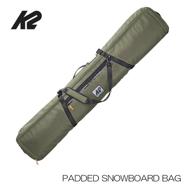 【ブランド】K2（ケーツー） 【アイテム】PADDED SNOWBOARD BAG 【製品番号】B201200101 【カラー】MLT_GREEN 【サイズ】158cm/168cm 【Fabric】 ボードを保護し、かつコストパフォーマンスに優れたK2のPADDED BOARD-BAGは、複数のボードを保護するためのパッドが入っているた め、安心して持ち運びできます。 肩に食い込むことがないようにパッドが 十分に入ったショルダーストラップ、補強された丈夫な素材は、目的地に 辿り着くまでストレスなく、安心して運ぶことができます。 画像とお届けする商品は、デザイン・カラーが多少異なる場合もございます。 在庫は十分に確保しておりますが、店舗と在庫を共有しているためご購入のタイミングによっては売り切れの場合もございます。 その場合は、代替またはキャンセルのご連絡を致します。 当店の商品は実店舗でのディスプレイ商品を含みます。 そのため、商品や化粧箱等にキズや汚れ等がある場合がございますが、商品の使用に支障がない場合を除き不良品（返品対象）とはなりませんので、予めご了承願います。メーカー希望小売価格はメーカーサイトに基づいて掲載しています
