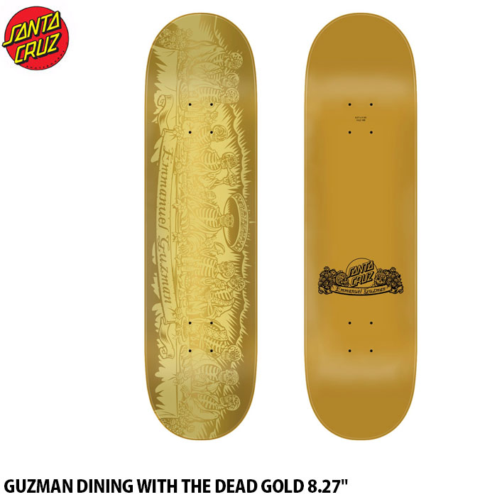 【ブランド】SANTACRUZ(サンタクルーズ） 【アイテム】Guzman Dining With The Dead 8.27" 【商品番号】31022524 【サイズ】8.27in Santa Cruz Skateboards Emmanuel Guzman Dining with the Dead Pro デッキは、ジンボ フィリップス @jimbophillips によるアートが施された、金箔にスポット グロス グラフィックが特徴です。 7層の北米産メイプルをエポキシを使用して個別にプレスし、持続的なポップと一貫したコンケーブとキックを備えた強力で反応性の高いデッキを作りました。 ATV は、対称的なノーズとテールキックを備えたユニバーサルな中程度の深さのコンケーブで、誰でも、どこでも、さまざまな形状のあらゆる地形で優れたパフォーマンスを発揮します。 Brand: Santa Cruz Deck Concave: Medium Deck Construction: 7-ply Deck Length (Inches): 31.83 Deck Noselength (Inches): 6.80 Deck Shape: SC-324 Deck Taillength (Inches): 6.61 Deck Wheelbase (Inches): 14.22 *PCモニターにより若干色が違って見えることがあります。 *仕様は予告なく変更される場合があります。 画像とお届けする商品は、デザイン・カラーが多少異なる場合もございます。 在庫は十分に確保しておりますが、店舗と在庫を共有しているためご購入のタイミングによっては売り切れの場合もございます。 その場合は、代替またはキャンセルのご連絡を致します。 当店の商品は実店舗でのディスプレイ商品を含みます。 そのため、化粧箱や商品等にキズや汚れ等がある場合がございますが、商品の使用に支障がない場合を除き不良品とはなりませんので、予めご了承願います。 メーカー希望小売価格はメーカーサイトに基づいて掲載しています