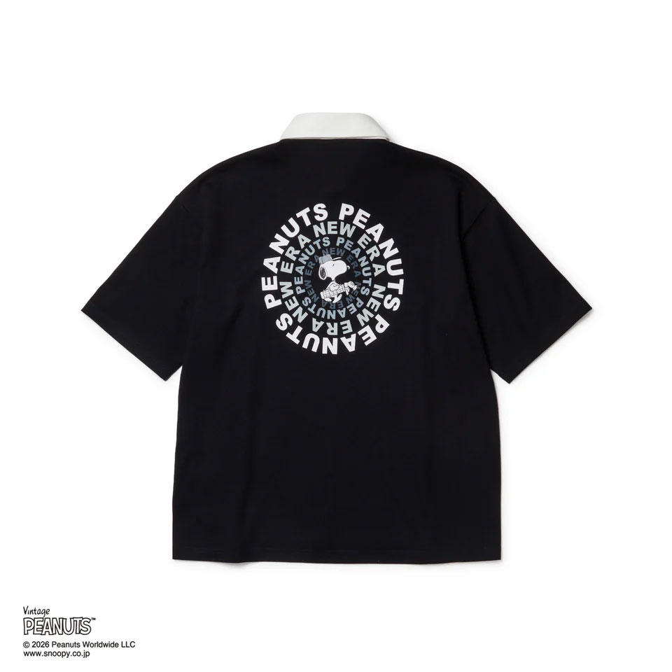 【5/9 20時～ポイント5倍お買い物マラソン】ゴルフ ウェア レディース NEW ERA ニューエラ Womens 半袖 ラグビー シャツ Vintage PEANUTS ピーナッツ GOLF Circle ロゴ ブラック ポロシャツ スヌーピー