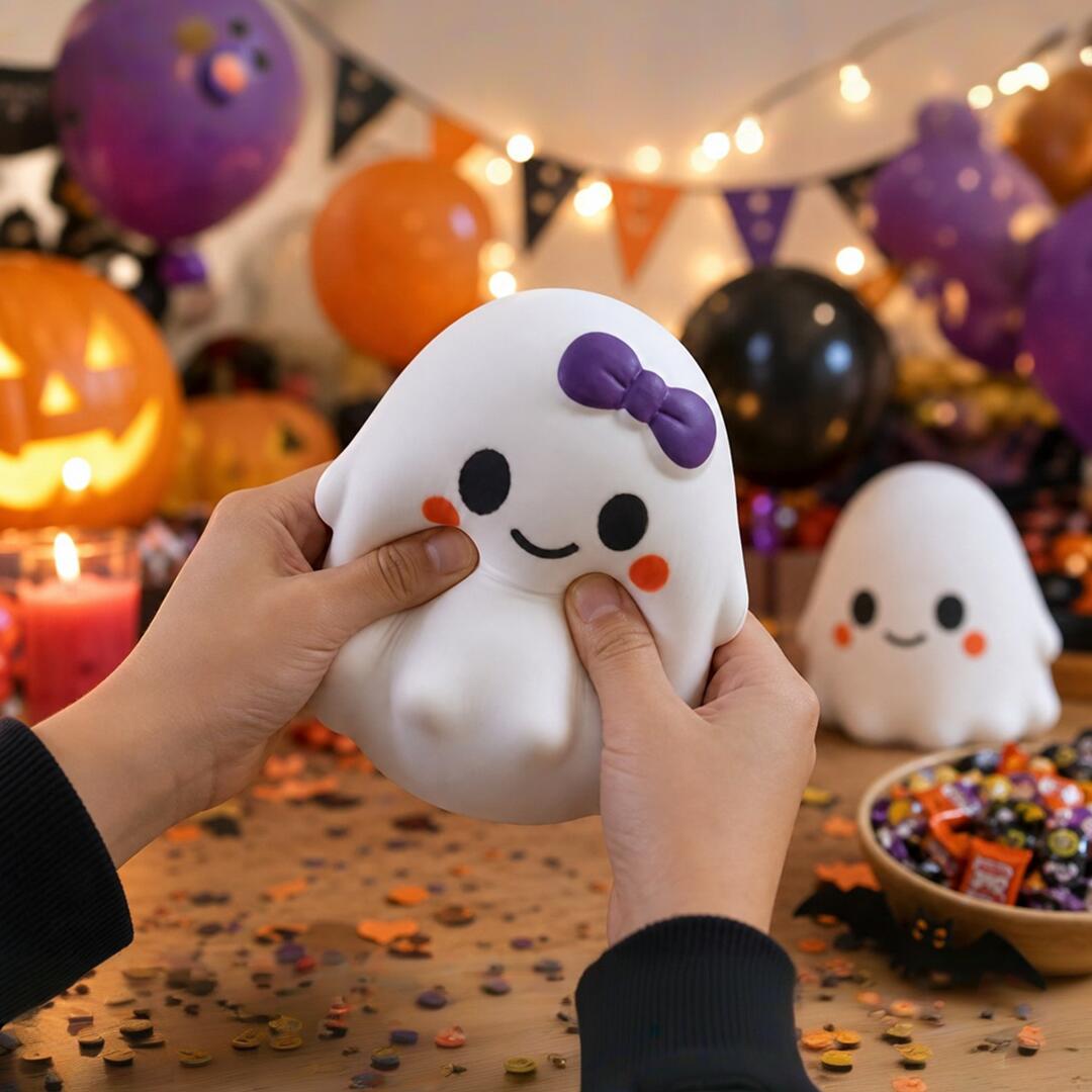 【9/15新品限定！25%OFFクーポン】 ハロウィン おばけスクイーズトイ 2 種展開 リボン付き / 無し もちもちぷにぷに ストレス解消グッズ 子供指先遊び ハロウィン雑貨 インテリア飾り プレゼント 景品 箱入り 11cm boostverse-10001084 boostverse パッケージ画像