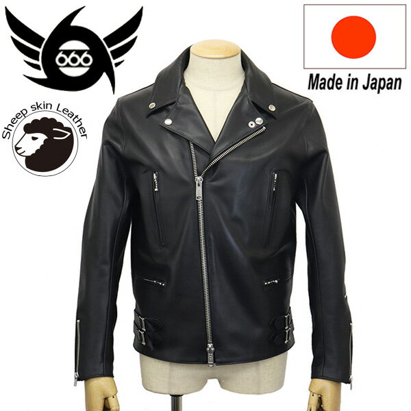 正規取扱店 666 LEATHER WEAR LJM-1TFL タイトフィット U.K. サイドベルト シープスキン ライダースジャケット ロング 日本製 BLACK