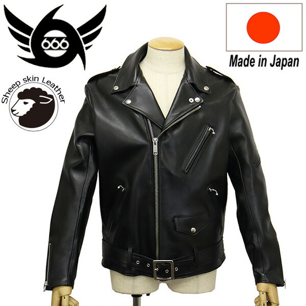 正規取扱店 666 LEATHER WEAR LJM-10TF タイトフィット フロントベルト ライダースジャケット シープスキン 日本製 BLACK