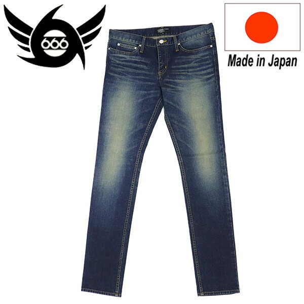 Rakuten - 正規取扱店 666 ORIGINAL SOP0018 ストレッチデニム スリムジーンズ インディゴUSED加工