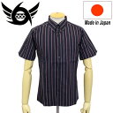 正規取扱店 666 ORIGINAL ボタンダウンシャツ 半袖 ブラック/レッド/ホワイトストライプ SOS0028