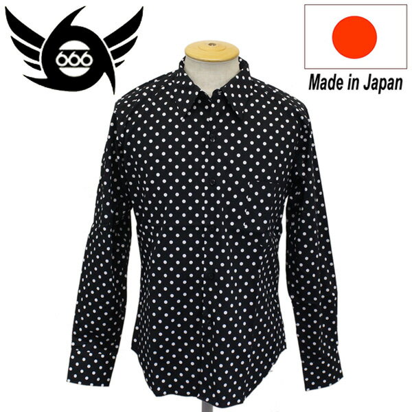 Rakuten - 正規取扱店 666 ORIGINAL Dot Shirts L/S (ドットシャツ) 長袖 ブラック/ホワイトドット(6mm) SOS0006