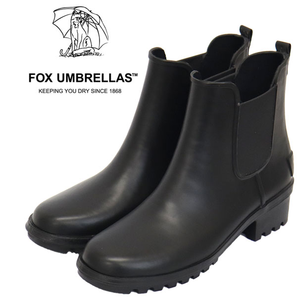 フォックスアンブレラズ 正規取扱店 FOX UMBRELLAS (フォックスアンブレラズ) WOMEN'S SIDE GORE BOOTS レディース サイドゴアブーツ ラバーブラック つやなし日本製 FU004