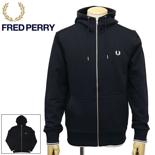 正規取扱店 FRED PERRY (フレッドペリー) J7536 HOODED ZIP THROUGH SWEATSHIRT フードジップアップ スウェットシャツ FP466 全2色