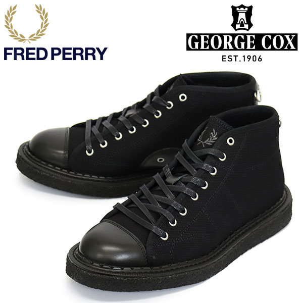 正規取扱店 FRED PERRY (フレッドペリー) x GEORGE COX (ジョージコックス) Wネーム SB6336 MONKEY SHOE モンキーシューズ HEAVY CANVAS 102 BLACK FP531