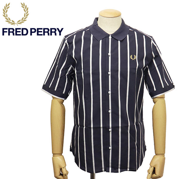 乐天商城 - 【Fashion THE SALE】 sale セール 正規取扱店 FRED PERRY (フレッドペリー) SM3029 CONTRAST COLLAR STRIPE SHIRT ストライプ シャツ N13 DARK GRAPHITE FP498