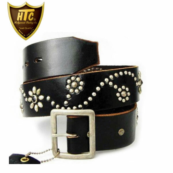 HTC ベルト メンズ 正規取扱店 HTC #24S Rhine Stone Flower Belt(ラインストーンフラワーベルト) ブラックストーンxブラックレザーxシルバースタッズ