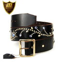 正規取扱店 HTC(Hollywood Trading Company) #585 Flower Silver Studs Belt(フラワーシルバースタッズベルト) ブラックレザーxライトブルーストーン