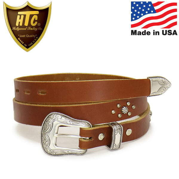乐天商城 - 正規取扱店 HTC(Hollywood Trading Company) SD Belt #Western B Umbrella 1.00インチ ベルト ライトブラウンレザーxシルバースタッズ