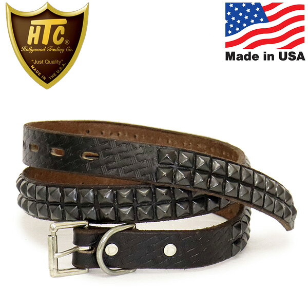Rakuten - 正規取扱店 HTC(Hollywood Trading Company) Belt #EMB19 14 2 Line 1.0インチ ベルト ブラックレザーxブラックスタッズ