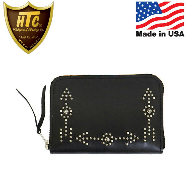 Rakuten - 正規取扱店 HTC(Hollywood Trading Company) Zipper Medium Wallet #BONE&ARROW Umbrella ジッパー ミディアムウォレット ブラックレザーxシルバースタッズ