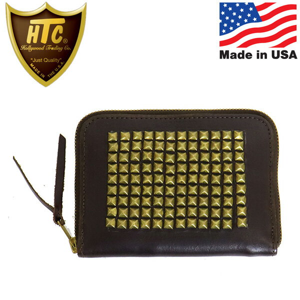 正規取扱店 HTC(Hollywood Trading Company) T-2 Zipper Wallet #14 PYRAMID ジッパー ミディアムウォレット ダークブラウンレザーxブラススタッズ