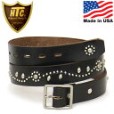 正規取扱店 HTC(Hollywood Trading Company) Belt #SN-32 Studs 1.25 W/End 1.25インチ ベルト ブラックレザーxシルバースタッズ