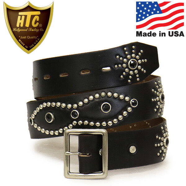 HTC ベルト メンズ 正規取扱店 HTC(Hollywood Trading Company) Belt #53 Leather Stone 1.75インチ レザーベルト ブラックレザー x シルバースタッズ x ブラックストーン