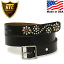 正規取扱店 HTC(Hollywood Trading Company) Belt End Only #24S LG 1.25インチ ベルト ブラックレザーxシルバースタッズxブラックストーン