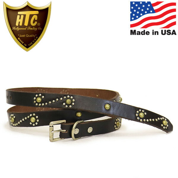 楽天BOOTSMAN 楽天市場店正規取扱店 HTC（Hollywood Trading Company） Belt #S-Style Mix Studs 0.75インチ ベルト ブラックレザーxシルバースタッズxブラススタッズ