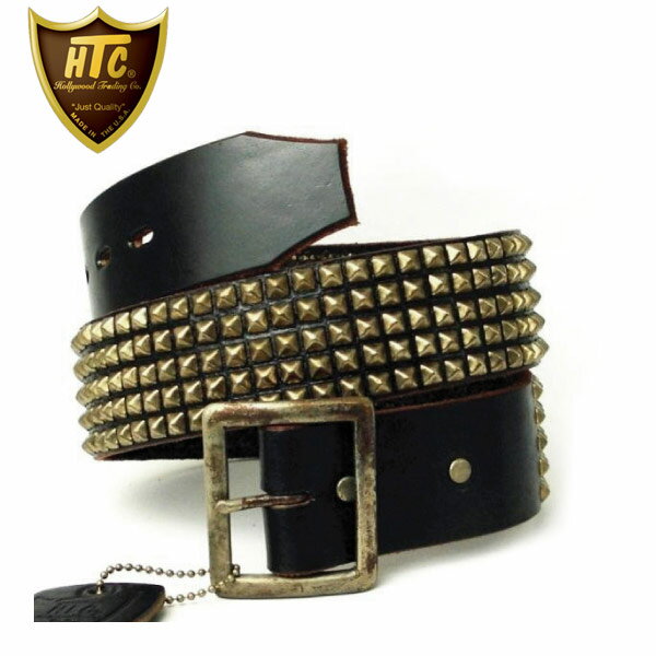 スタッズベルト 正規取扱店 HTC(Hollywood Trading Company) #14 5 row Pyramid Silver Studs Belt(5連ピラミッドシルバースタッズベルト) ブラックレザーxシルバースタッズ