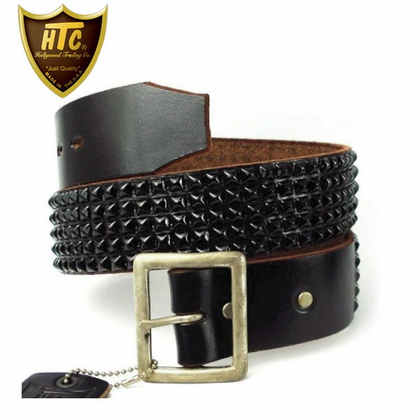 スタッズベルト 正規取扱店 HTC(Hollywood Trading Company) #14 5 row Pyramid Black Studs Belt(5連ピラミッドブラックスタッズベルト) ブラックレザーxブラックスタッズ