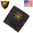 正規取扱店 HTC(Hollywood Trading Company) Flap Coin & Card Case #STARBURST コインケース ダークブラウンレザーxブラススタッズxイエローストーン