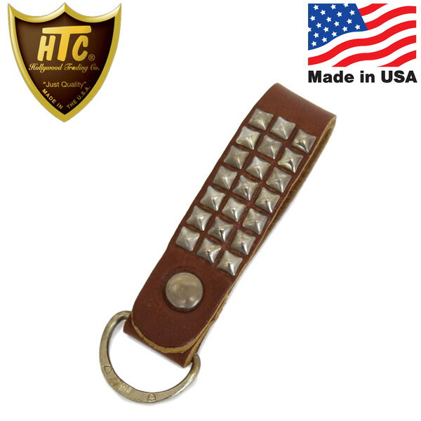 正規取扱店 HTC (Hollywood Trading Company) D-Ring Key Holder #620 Pylamid D-リング キーホルダー ライトブラウンレザーxシルバースタッズ