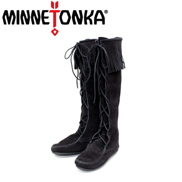 ミネトンカ sale セール 正規取扱店 MINNETONKA(ミネトンカ) Front Lace Hardsole Knee High Boot(フロントレースニーハイブーツ)#1429 BLACK MT051