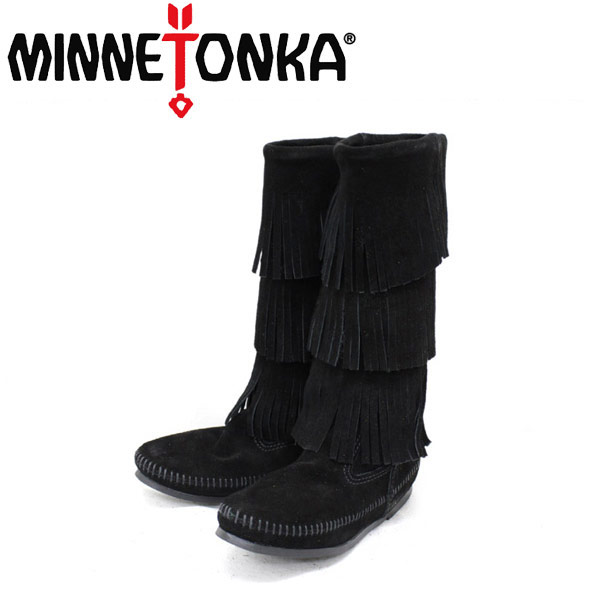 sale セール 正規取扱店 MINNETONKA(ミネトンカ)Calf Hi 3-Layer Fringe Boot(カーフハイ3レイヤーフリンジブーツ)#1639 BLACK レディース MT055