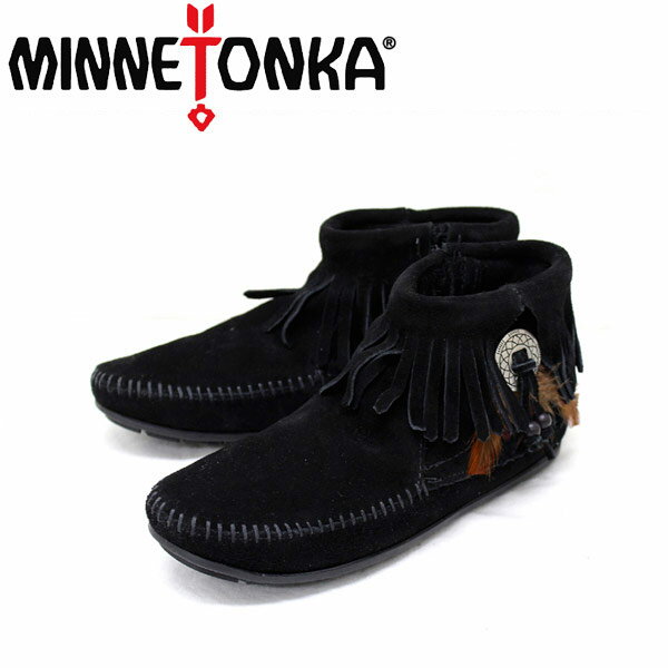 sale セール 正規取扱店 MINNETONKA(ミネトンカ) Concho Feather Side Zip Boot(コンチョフェザーサイドジップブーツ)#520 BLACK レディースMT045