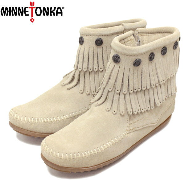 sale セール 正規取扱店 MINNETONKA(ミネトンカ) Double Fringe Side Zip Boot(ダブルフリンジサイドジップブーツ) 696 Stone Suede レディース MT431